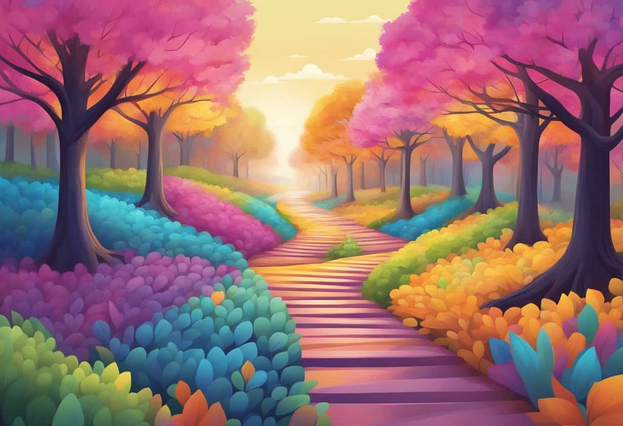 A colorful pathway leads to a bright future in AI, with various career opportunities branching off