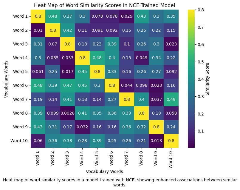 word similarity scores in a model trained with NCE