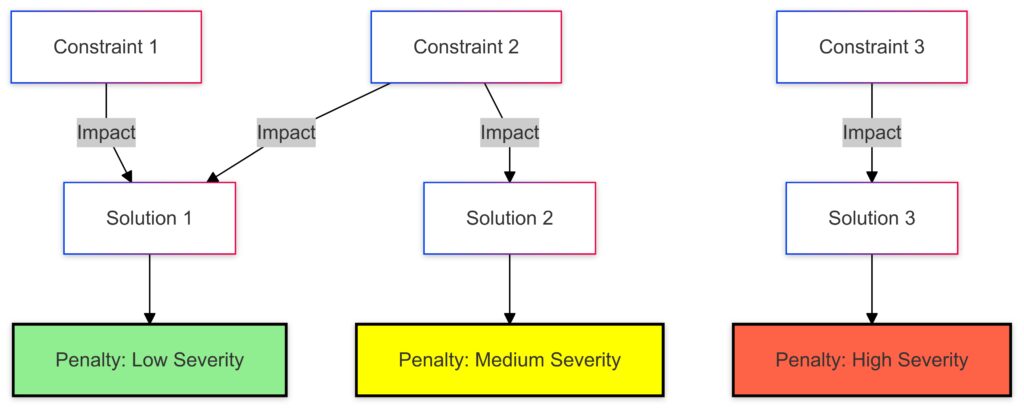 Visualizing the role of constraints and penalties in simulated annealing optimization.