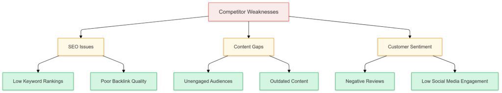 A structured breakdown of competitor weaknesses using AI-driven insights.