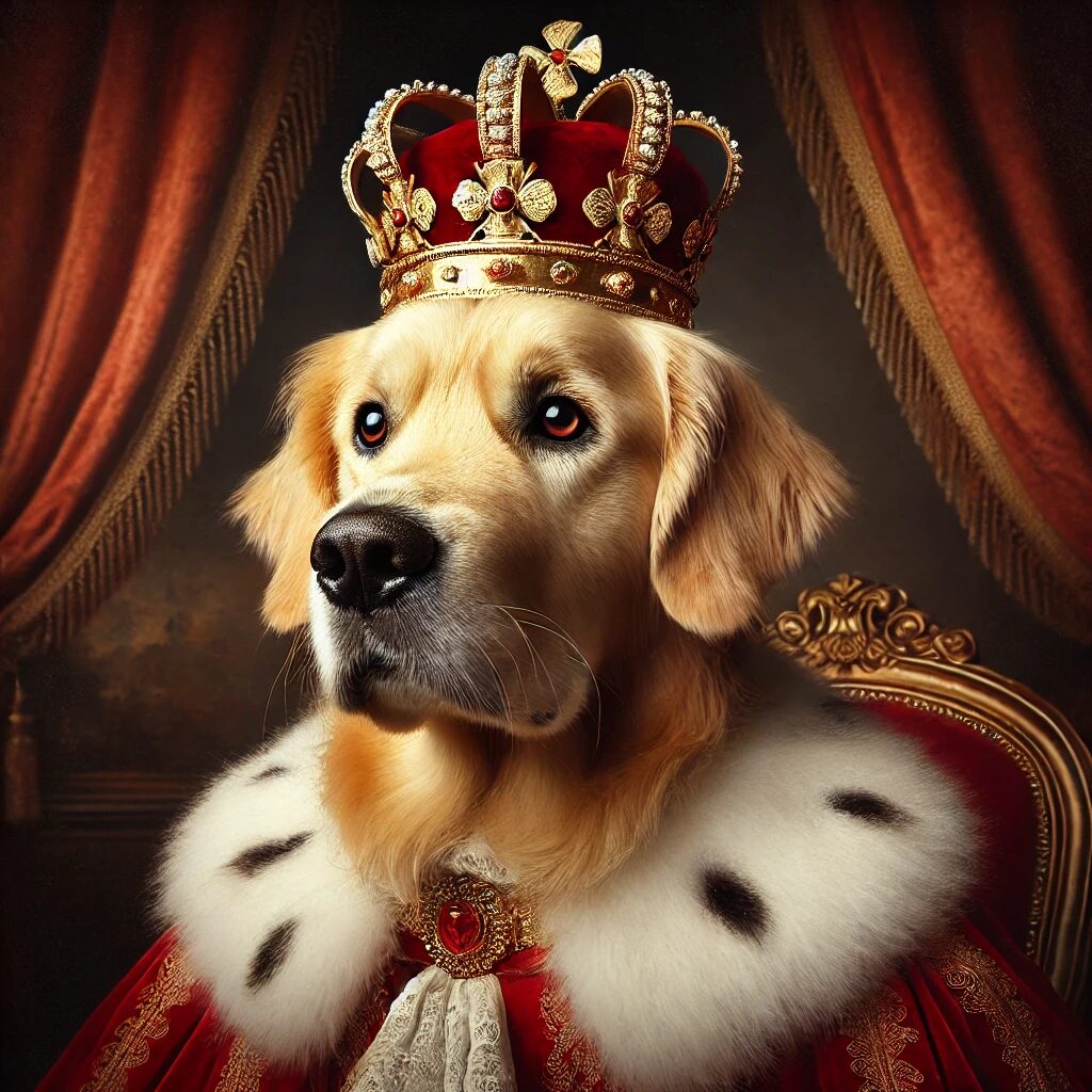 Golden retriever depicted as royalty in an AI-generated pet portrait.