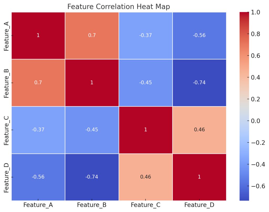 Correlation heat map of input features, demonstrating relationships before encoding into quantum states for QML algorithms.