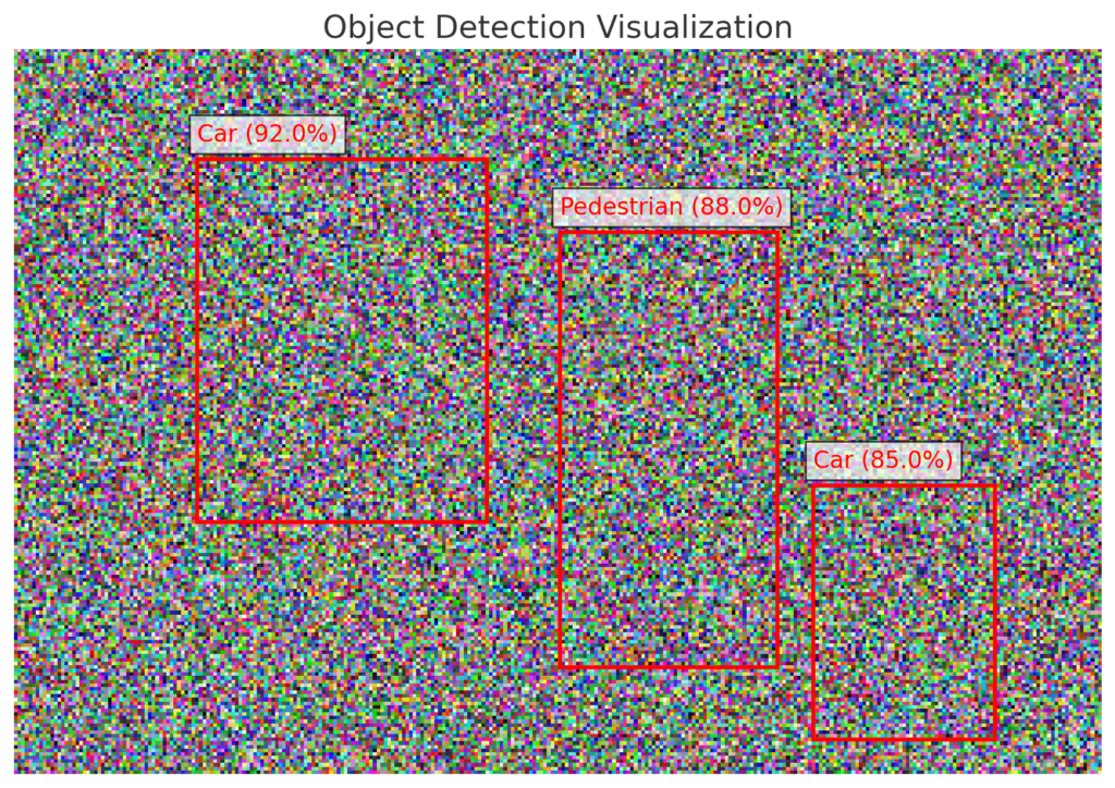 Object detection using bounding boxes to identify and classify objects in a complex image.