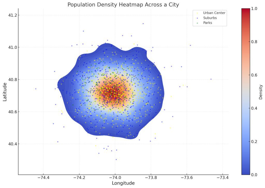  Geographic KDE illustrating population density variations across a city.